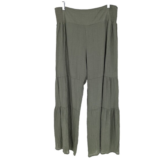 Nanette Lepore Pants XL Olive Extra Wide Tiered Legs Crinkle Rayon Blend Cottage - Picture 1 of 9
